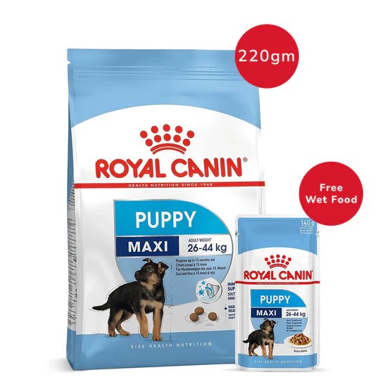 Royal Canin Maxi Puppy Dry Food 220g + Maxi Puppy Wet Pouch 140g